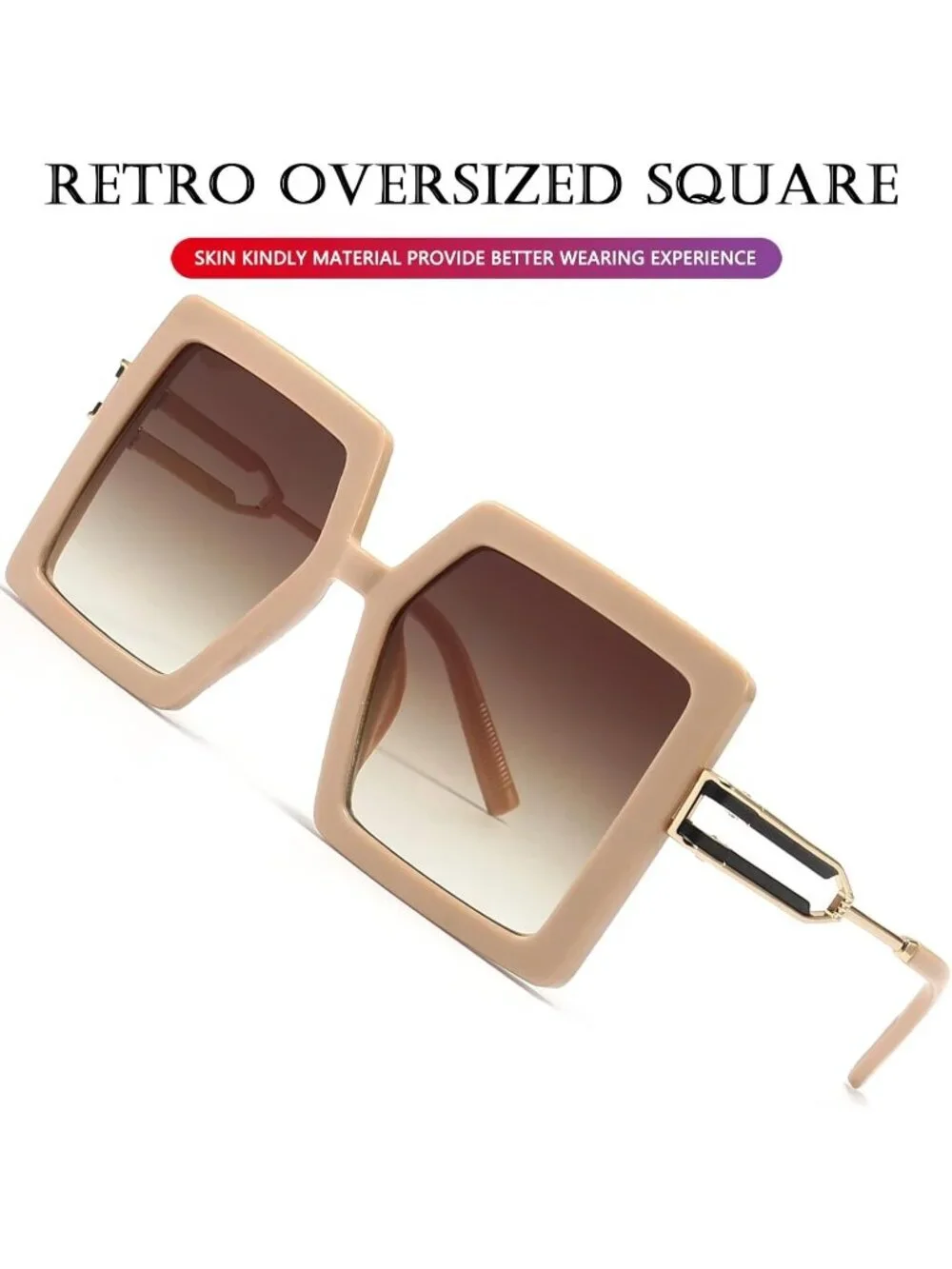 Women's Square Fashion Big Large Frame Sun Glasses UV400 Protection Beige Brown